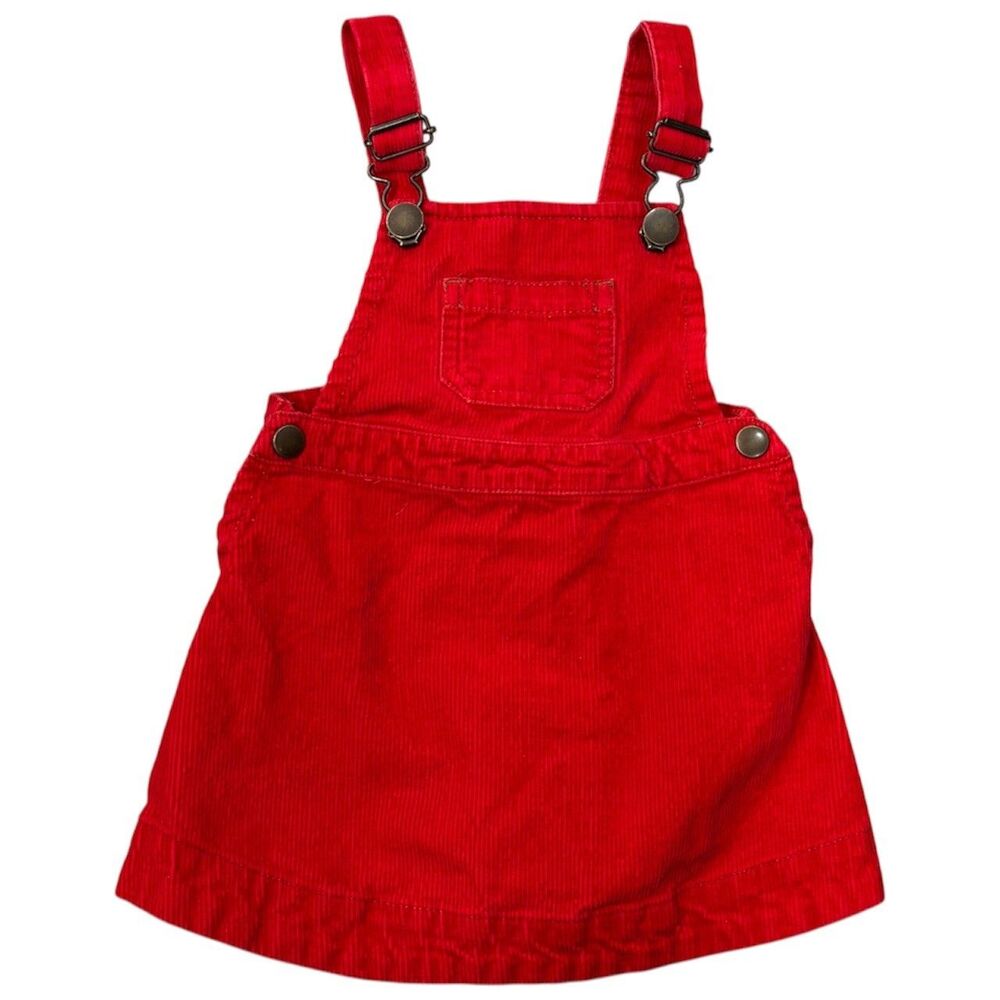 Hanna Andersson Baby Girls Overall Dress 75 US 12-18M Corduroy Cotton Red